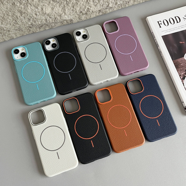 New White and Litchi Leather Magnetic TPU Shockproof Phone Cover with Flannel for iPhone 17promax 16 15 14 13 Promax