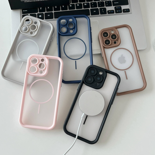 Premium 2-in-1 Magnetic Attachment Frame Textured Transparent TPU+PC Phone Case Heat Dissipation Luxury Design 6 Colors for