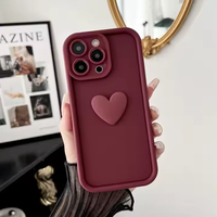 Hot Sale Fine Hole Full Cover Wine Red TPU Soft Case Heart Design for iPhone