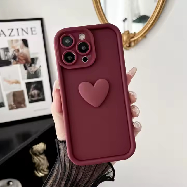 Hot Sale Fine Hole Full Cover Wine Red TPU Soft Case Heart Design for iPhone