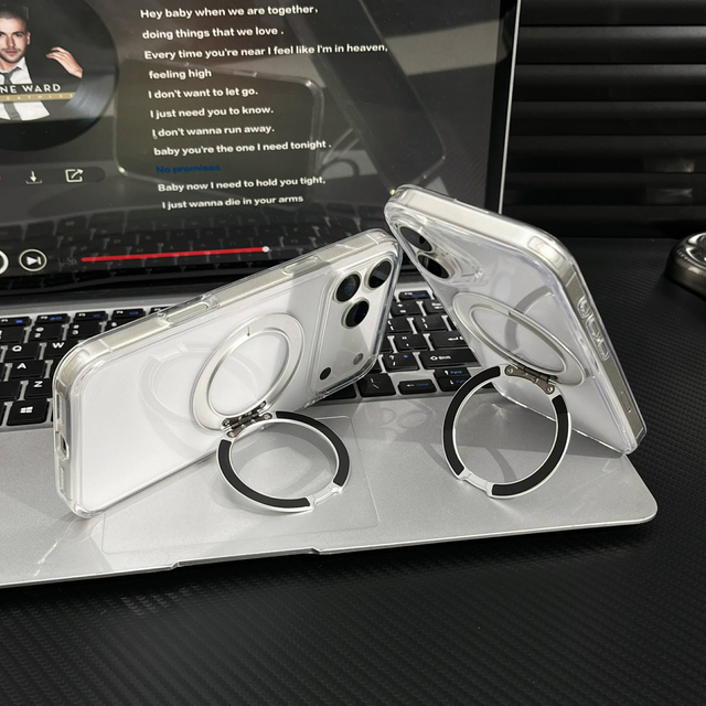Premium Magnetic Ring Kickstand Clear Transparent TPU+Acrylic Shockproof Waterproof Ultra Thin Wireless Case for INS