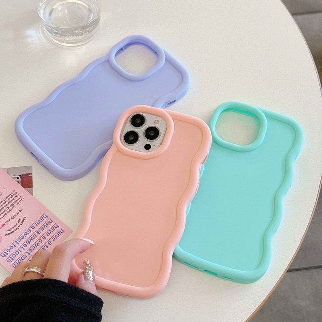 Custom Wavy Edge Soft Smart Phone Case for iPhone 15 16 Pro Max 14 Pro Max13 12 11 Xs Xr Candy Color Waterproof Shockproof