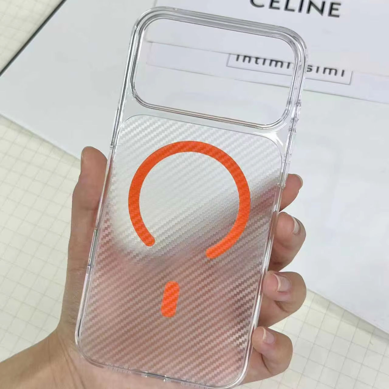 Carbon Fiber Transparent Magnetic PC Phone Case Texture Wireless Charging for iPhone 17promax 15 16 14 13proamx