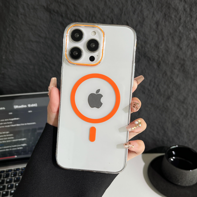 Luxury Colorful PC Transparent Magnetic Wireless Charge Phone Case for 17 ProMax/17 Air/16/15/14/13 PRT Brand 6 Colors