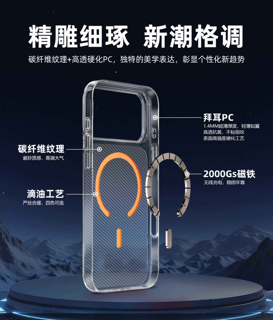 High-Strength Magnetic PC Full Inclusive Carbon Fiber Phone Case for iPhone 17 16 15por Max, Anti-Yellowing