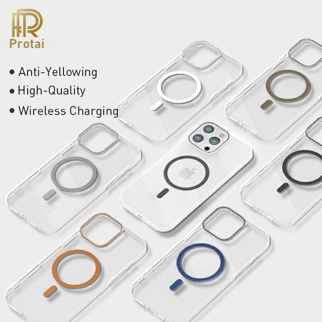 Transparent Magnetic Phone Case with Colorful Magnetic Ring Premium PC Cell Phone Cover for iPhone 17/16/15/14/13 Promax