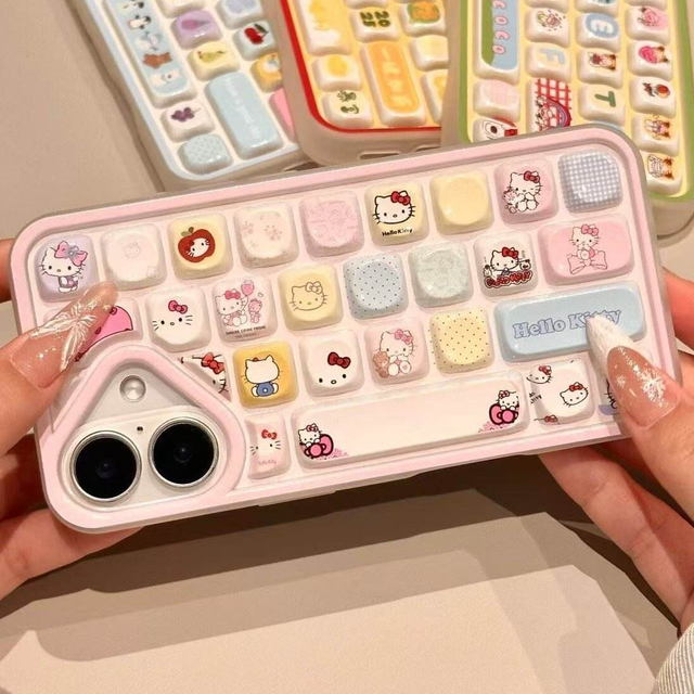 Cute 3D Cartoon Keyboard Case for iPhone 15 14 13 Pro Max Mobile Phone Cases with Decompression Kitty Toy