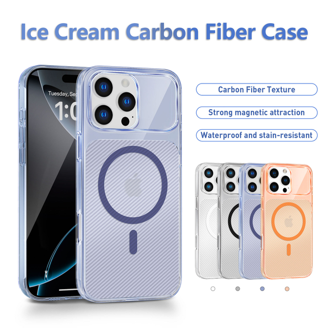 Wholesale Business Luxury Carbon Fiber Texture Transparent Anti-Yellowing Magnetic Wireless Charge Shockproof 360 Phone Case