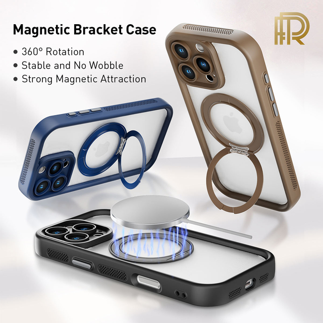Luxury Matte Magnetic Bracket Case Transparent Protective Shockproof Phone Case for iPhone 17 Promax 16