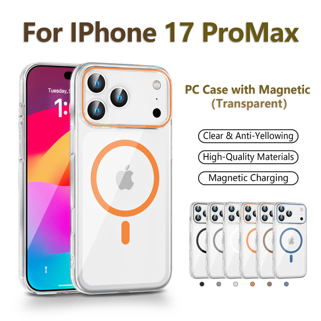 Factory Price Clear Transparent Wireless Charging PC Shockproof Magnetic Luxury Design Mobile Phone Case for 17 ProMax 16