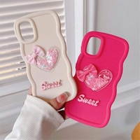 Quicksand INS Soft TPU Phone Case for Infinix Tecno Love Heart Wave Frame with Bowknot Protective Mobile Cover in OPP Bag