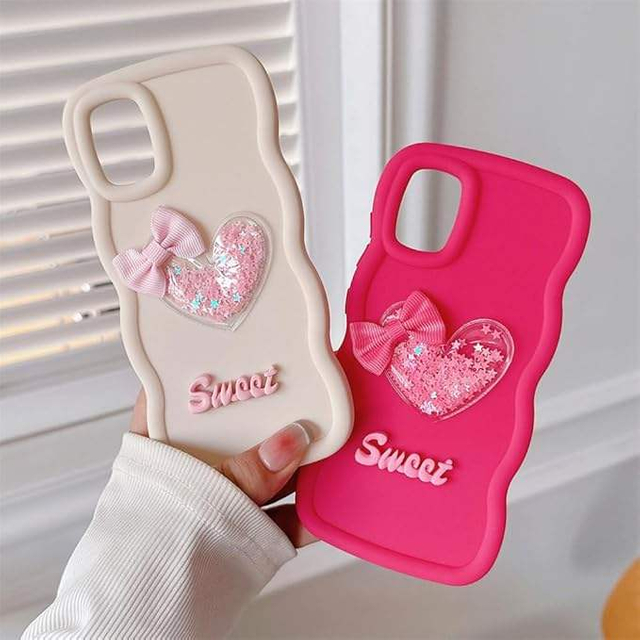Quicksand INS Soft TPU Phone Case for Infinix Tecno Love Heart Wave Frame with Bowknot Protective Mobile Cover in OPP Bag