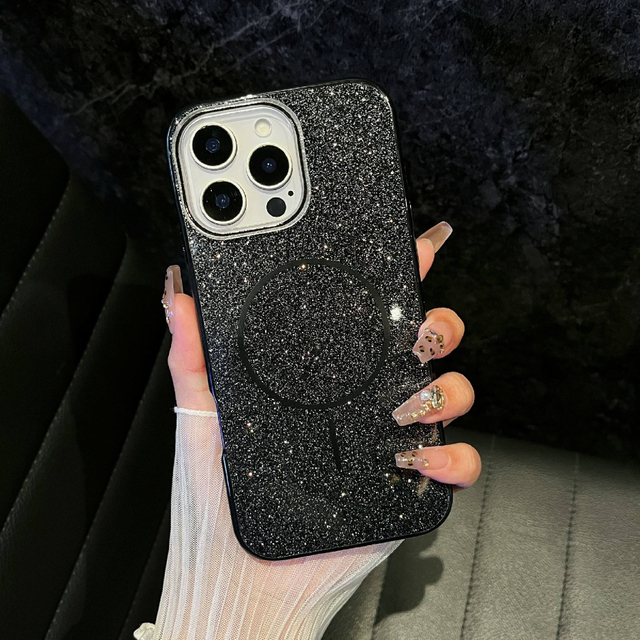 Premium Magnetic Wireless Charging TPU Phone Case for iPhone 13 15 16 Pro Max Beautiful Glittering Starry Design PC Material
