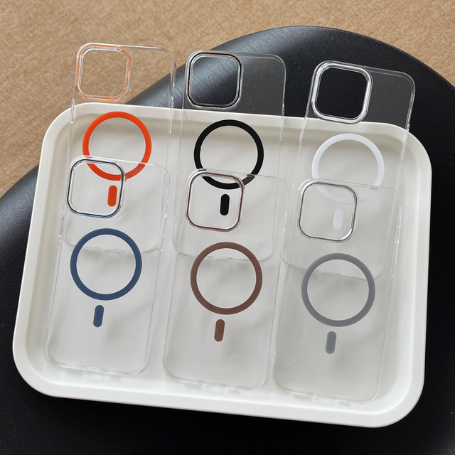 New Design Luxury Transparent Orange Ring Magnetic Clear PC Phone Cover Case for IPhone17 16 Plus 15 14 13 12 11 Pro Max