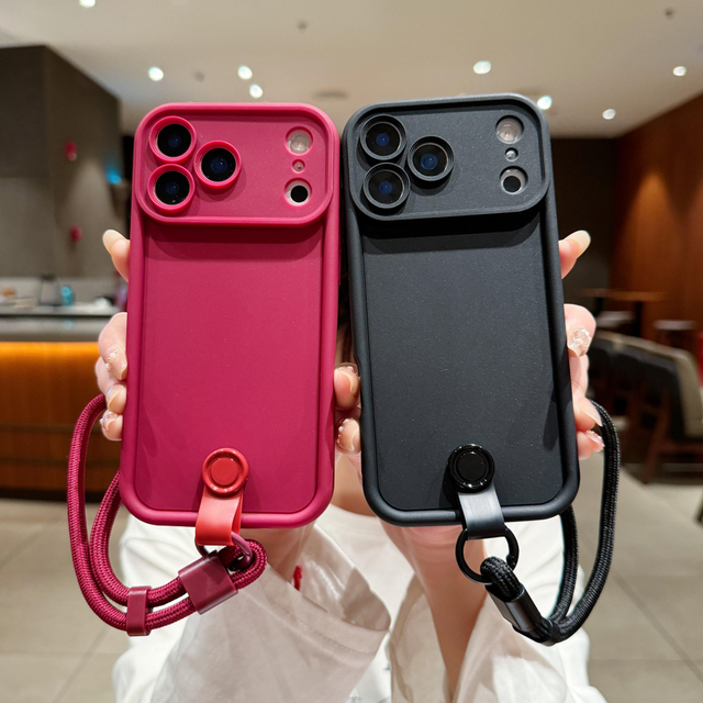 Fashion 7 Colors Candy TPU Shockproof Anti-Loss Lanyard Phone Case for 17/16/15/14/13 Pro Max