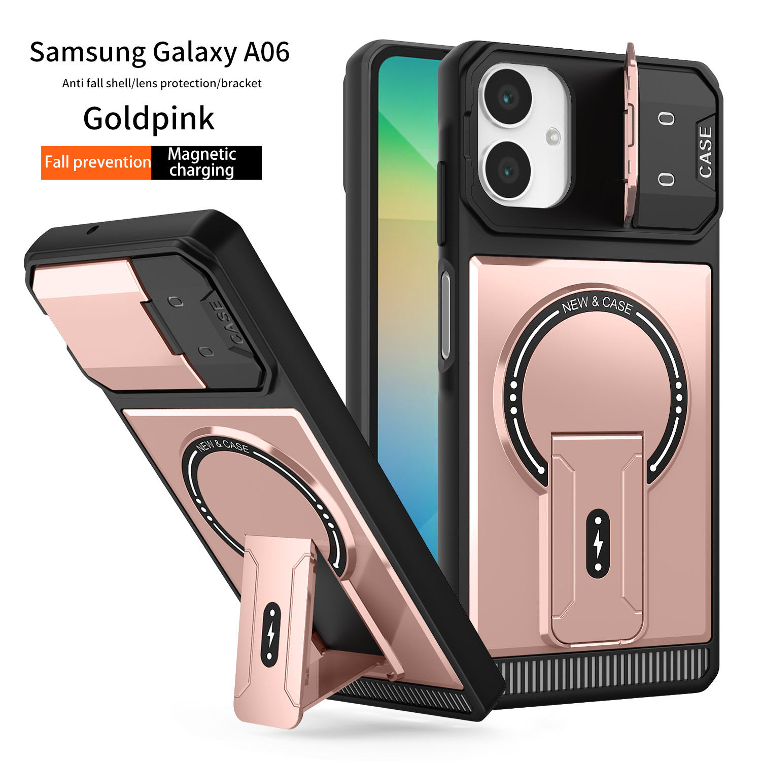 Durable Fall Prevention Strong Magnetic PC with TPU Kickstand Sliding Window with Phone Case for Samsung A06 A15 A26
