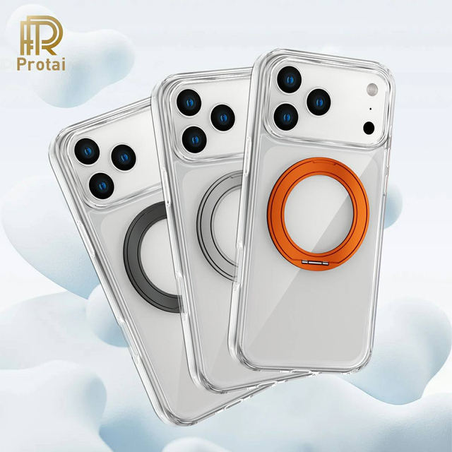 Premium Transparent Magnetic Phone Case with Kickstand & Magnetic Finger Ring TPU+Acrylic Phone case for 17 16 15 Pro Max