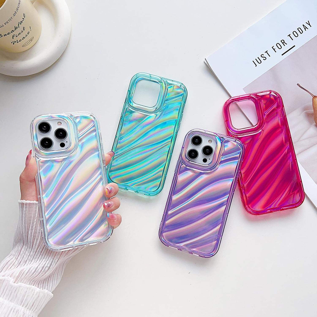 Stylish Colorful Feminine Transparent Blue TPU Laser Mobile Phone Case for iPhone 16 Pro Max 15 14 13 12 11