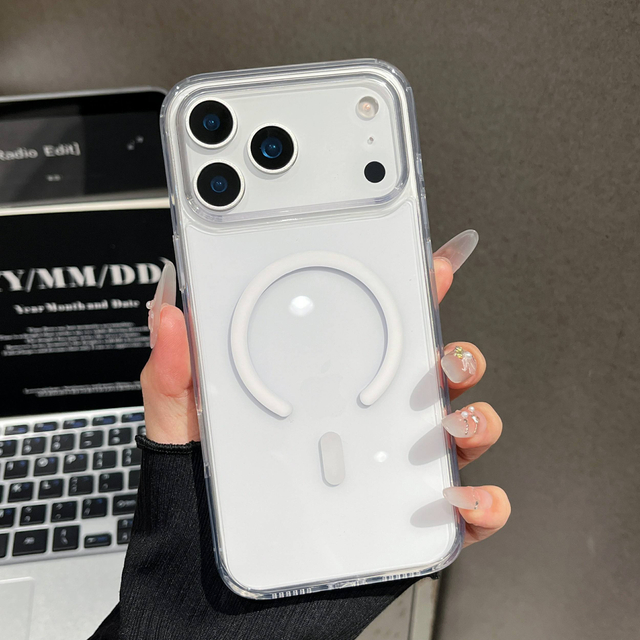 Durable and Transparent Wireless Charging Acrylic Phone Case with Magnetic Attachment Compatible with 15 16 17 Pro Max