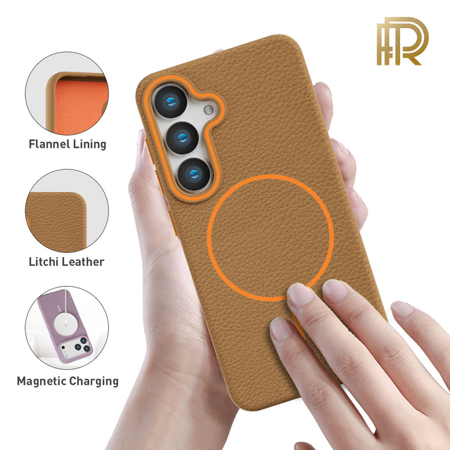 Luxury High-quality Litchi Leather Case for Samsung TPU Mobile Phone Cover Compatible with Wireless Charging
