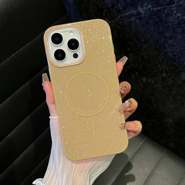2025 New Arrival Shockproof TPU Phone Case with Star Diamond Sparkle Powder Magnetic Cover for iPhone 12 13 14 15 16 Promax