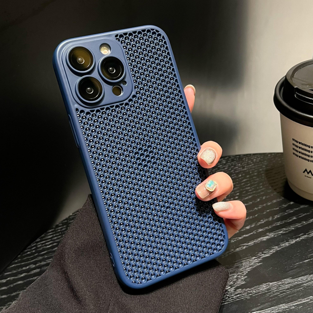 Honeycomb Hollow Mesh Heat Dissipation Hard PC Phone Case Full Package Compatible with for iPhone 16 15 14 13 12 11 Pro Max