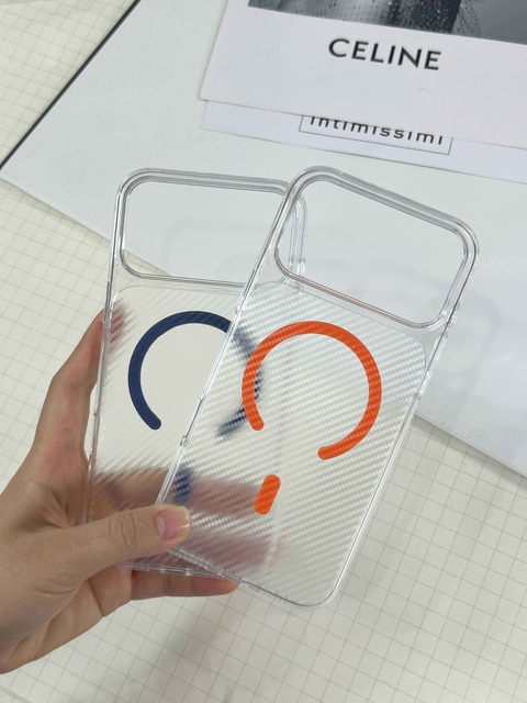 PC Carbon Fiber Shockproof Magnetic Wireless Charge Transparent Design Phone Case for 17 Promax 16 15 14 13