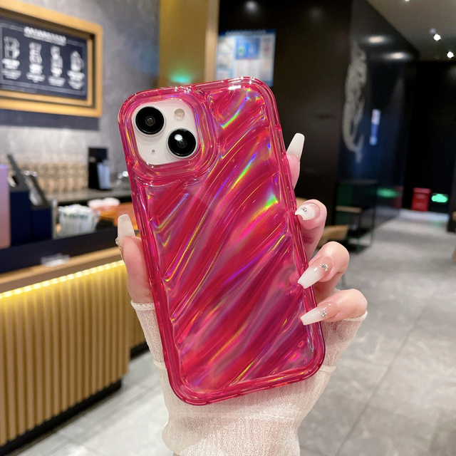 Luxury 3D Curved Texture TPU Shockproof Mobile Phone Case Painted Transparent Gradient Design for 14/13/12 Pro/XR/XS Max